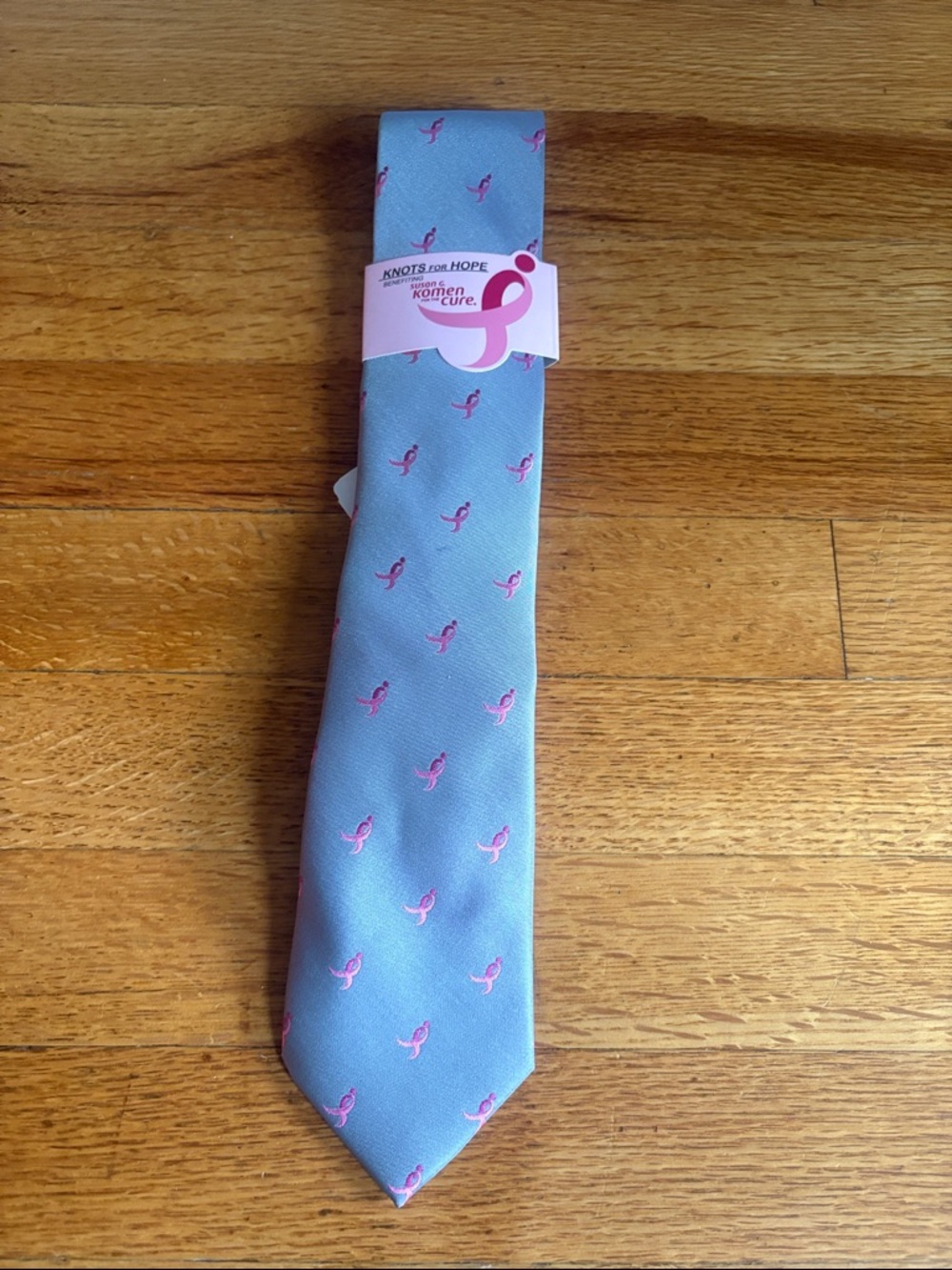 Knots for Hope Pink Ribbon Pattern Light Gray Tie